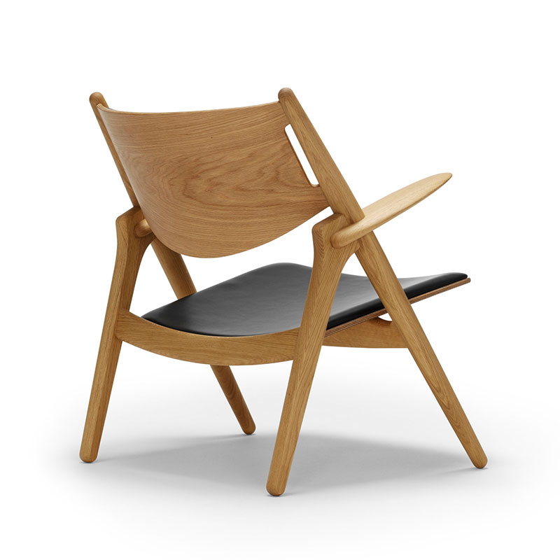 Carl Hansen CH28P Upholstered Lounge Chair by Hans Wegner Oiled Oak and Thor 301 leather 3