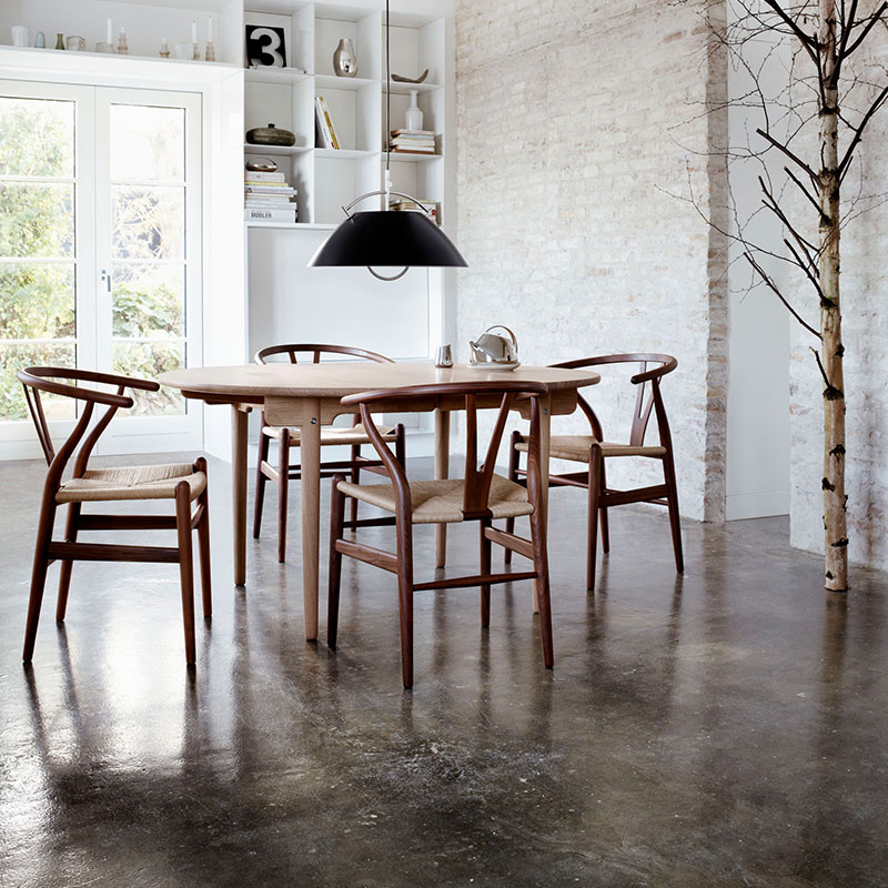 Carl Hansen CH337 Round Dining Table by Hans Wegner in White Oil Oak 3 Olson and Baker - Designer & Contemporary Sofas, Furniture - Olson and Baker showcases original designs from authentic, designer brands. Buy contemporary furniture, lighting, storage, sofas & chairs at Olson + Baker.