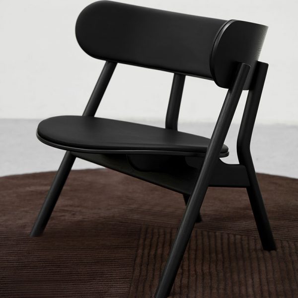 Oaki Lounge Chair in Black Painted Oak with Seat and Back Upholstery