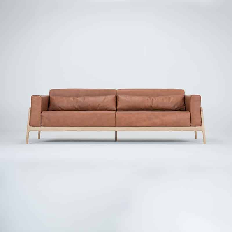 Gazzda_Fawn_Sofa_Three_Plus_Seater_by_Salih_Teskeredzic_Gazzda_-_1015_White_Solid_Oak_Oiled_with_2732_Whiskey_Dakar_Leather_Upholstery_02 Olson and Baker - Designer & Contemporary Sofas, Furniture - Olson and Baker showcases original designs from authentic, designer brands. Buy contemporary furniture, lighting, storage, sofas & chairs at Olson + Baker.