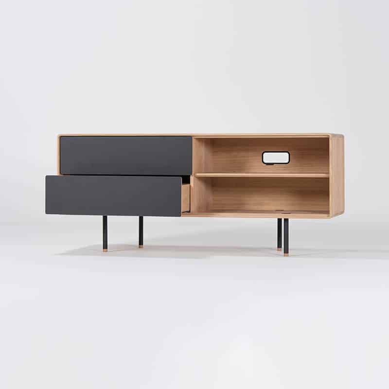 Gazzda_Fina_Sideboard_by_Mustafa_Cohadzic_Gazzda_-_1015_White_Solid_Oak_Oiled_with_4023_Nero_Linoleum_Front_150cm_02 Olson and Baker - Designer & Contemporary Sofas, Furniture - Olson and Baker showcases original designs from authentic, designer brands. Buy contemporary furniture, lighting, storage, sofas & chairs at Olson + Baker.