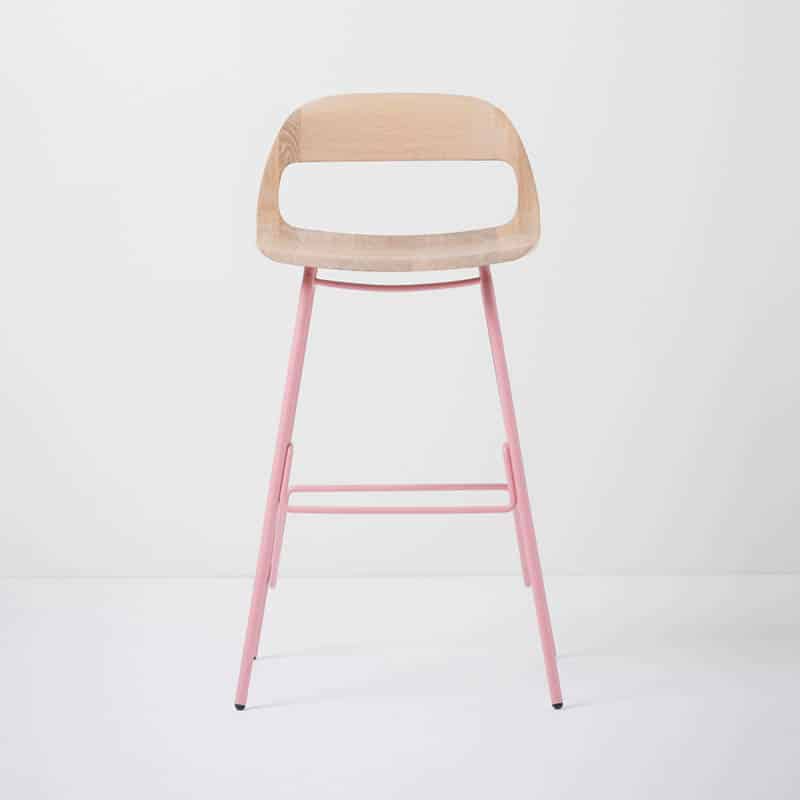 Gazzda_Leina_Bar_Chair_by_Mustafa_Cohadzic_Gazzda_-_1015_White_Solid_Oak_Oiled_with_3015_Light_Pink_Matte_Powder_Coated_Steel_Legs_83cm_02 Olson and Baker - Designer & Contemporary Sofas, Furniture - Olson and Baker showcases original designs from authentic, designer brands. Buy contemporary furniture, lighting, storage, sofas & chairs at Olson + Baker.