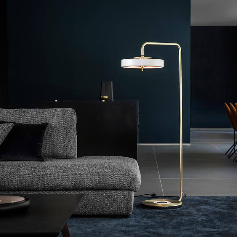 Bert_Frank_Revolve_Floor_Lamp_White_Lifestyle Olson and Baker - Designer & Contemporary Sofas, Furniture - Olson and Baker showcases original designs from authentic, designer brands. Buy contemporary furniture, lighting, storage, sofas & chairs at Olson + Baker.