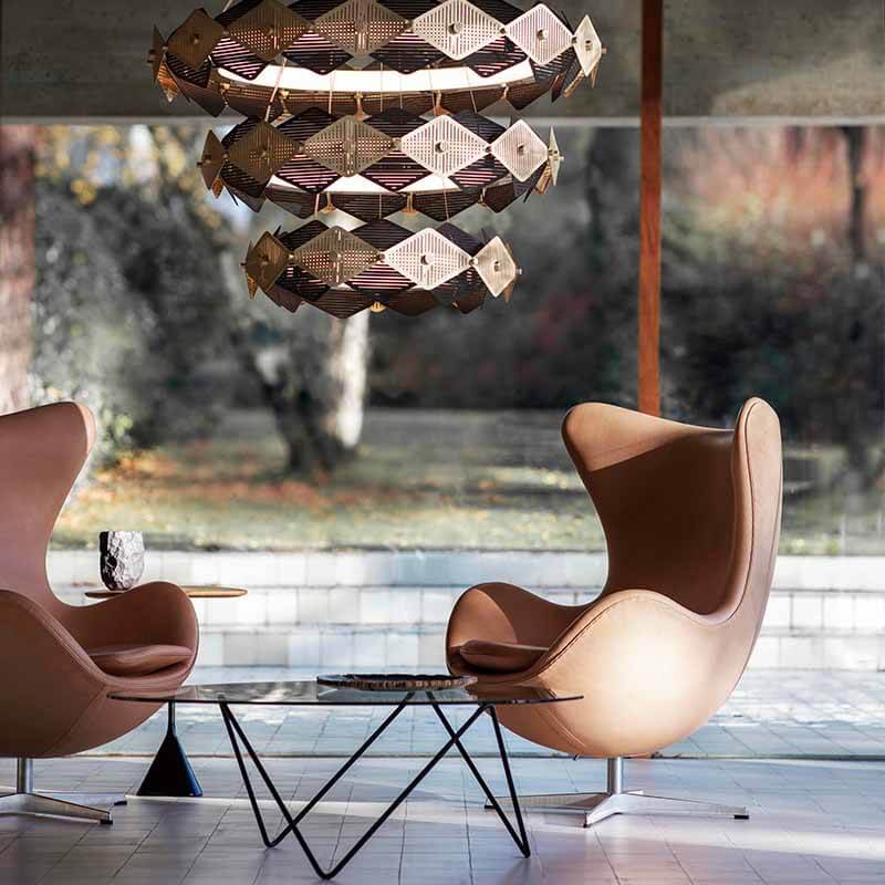 Bert_Frank_Rote_Triple_Chandelier_Lifestyle Olson and Baker - Designer & Contemporary Sofas, Furniture - Olson and Baker showcases original designs from authentic, designer brands. Buy contemporary furniture, lighting, storage, sofas & chairs at Olson + Baker.