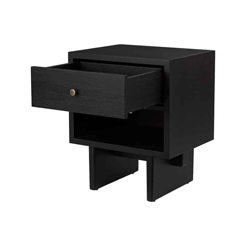 Gubi - Private Collection Dark Oak Nightstand F3Q Open ItemNr.10083279 - Packshot Olson and Baker - Designer & Contemporary Sofas, Furniture - Olson and Baker showcases original designs from authentic, designer brands. Buy contemporary furniture, lighting, storage, sofas & chairs at Olson + Baker.