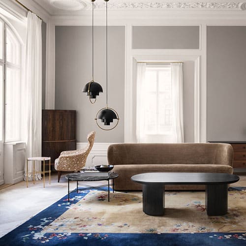 Gubi-Stay Sofa with Multi Light Pendant-Lifestyle Olson and Baker - Designer & Contemporary Sofas, Furniture - Olson and Baker showcases original designs from authentic, designer brands. Buy contemporary furniture, lighting, storage, sofas & chairs at Olson + Baker.