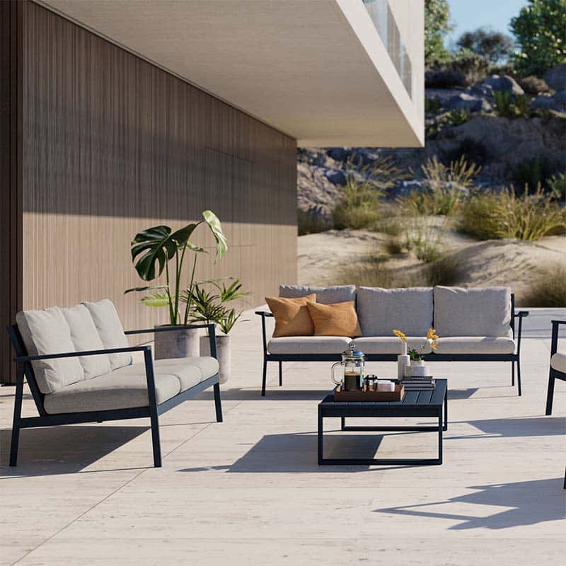 Eos-sofa-3seat-black-grey-styleshot2 Olson and Baker - Designer & Contemporary Sofas, Furniture - Olson and Baker showcases original designs from authentic, designer brands. Buy contemporary furniture, lighting, storage, sofas & chairs at Olson + Baker.