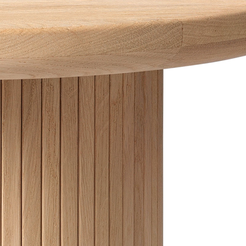 Moon Round Dining Table by Space Copenhagen Gubi Oiled Oak Detail Olson and Baker - Designer & Contemporary Sofas, Furniture - Olson and Baker showcases original designs from authentic, designer brands. Buy contemporary furniture, lighting, storage, sofas & chairs at Olson + Baker.