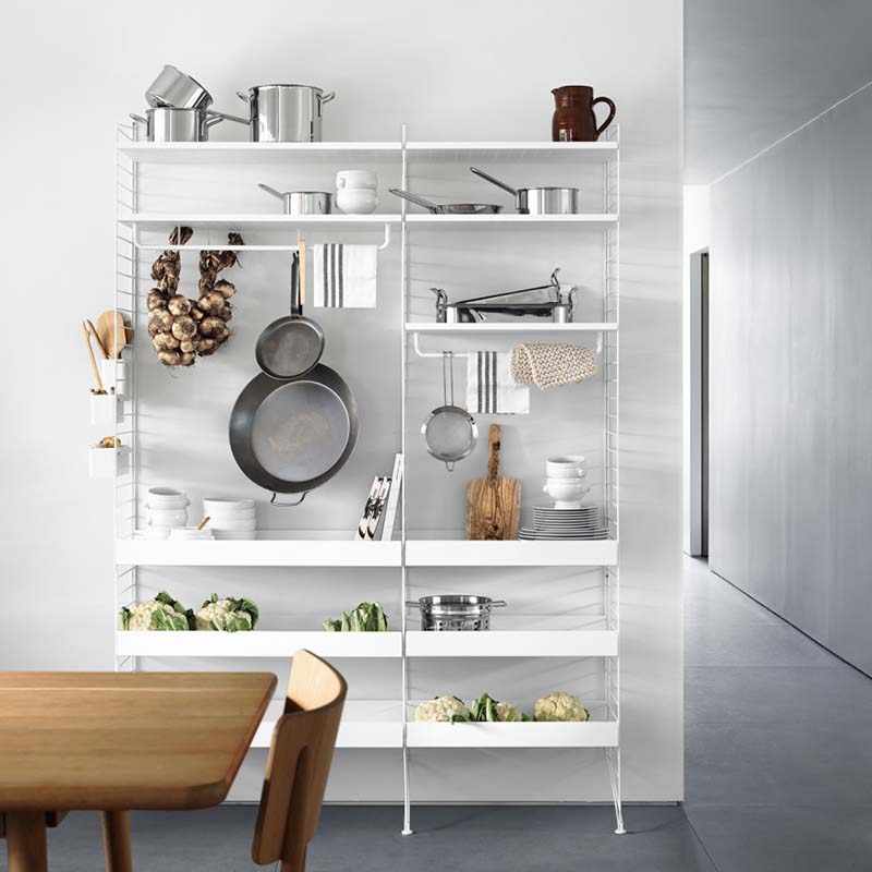 String String Shelving Kitchen Composition by Kasja & Nisse Strinning Olson and Baker - Designer & Contemporary Sofas, Furniture - Olson and Baker showcases original designs from authentic, designer brands. Buy contemporary furniture, lighting, storage, sofas & chairs at Olson + Baker.