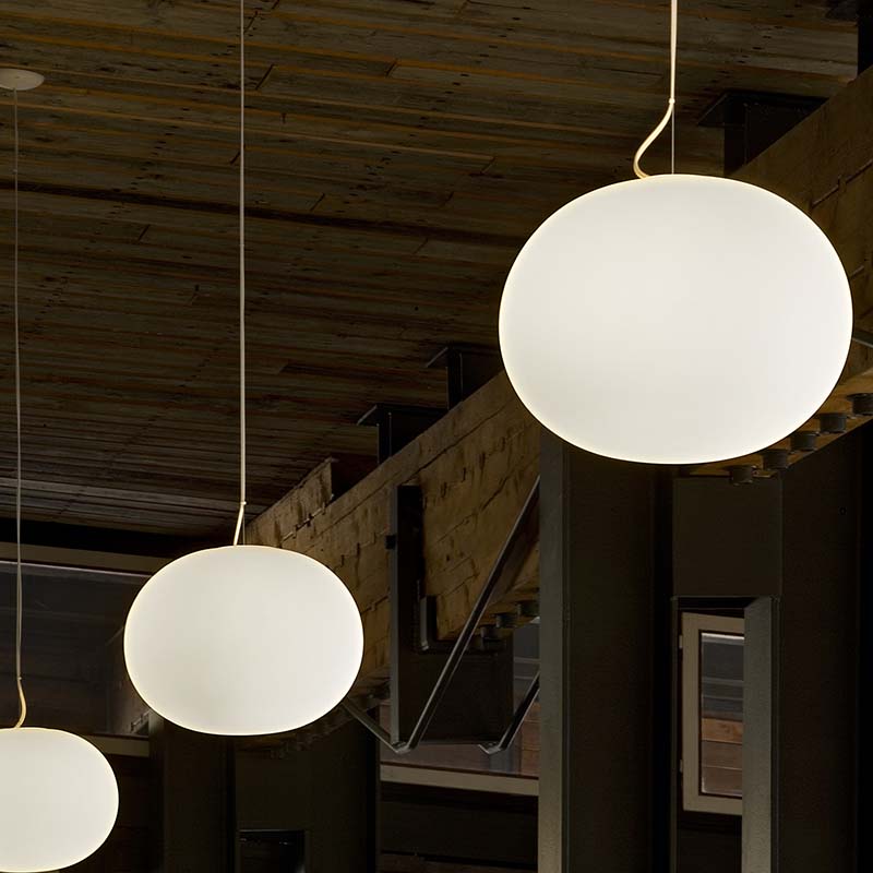 Flos-Glo-Ball-Pendant-Lamp-Large-Lifestyle-1 Olson and Baker - Designer & Contemporary Sofas, Furniture - Olson and Baker showcases original designs from authentic, designer brands. Buy contemporary furniture, lighting, storage, sofas & chairs at Olson + Baker.