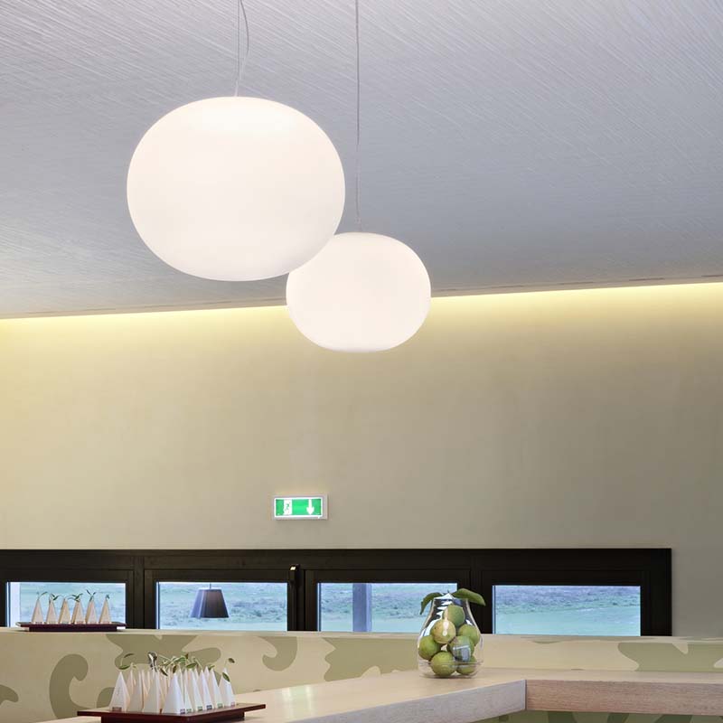 Flos-Glo-Ball-Pendant-Lamp-Large-Lifestyle-6 Olson and Baker - Designer & Contemporary Sofas, Furniture - Olson and Baker showcases original designs from authentic, designer brands. Buy contemporary furniture, lighting, storage, sofas & chairs at Olson + Baker.
