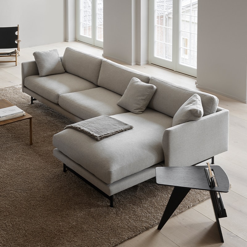 Fredericia Calmo Three Seater 80 Chaise Sofa in Black Steel Romo 10 Quill Ruskin Lifestyle Image 03