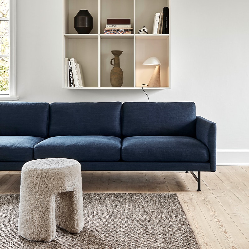 Fredericia Calmo Three Seater Sofa 80 in Black Steel Kvadrat 0716 Remix Lifestyle Image 02 Olson and Baker - Designer & Contemporary Sofas, Furniture - Olson and Baker showcases original designs from authentic, designer brands. Buy contemporary furniture, lighting, storage, sofas & chairs at Olson + Baker.