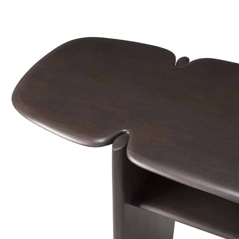Ethnicraft PI Console Table Dark Mahogany Detail Shot 02 Olson and Baker - Designer & Contemporary Sofas, Furniture - Olson and Baker showcases original designs from authentic, designer brands. Buy contemporary furniture, lighting, storage, sofas & chairs at Olson + Baker.
