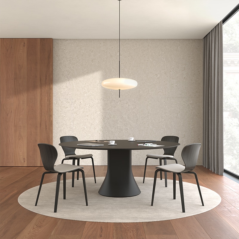 Viccarbe - Cambio Round Pedestal Table - Lifestyle image 02 Olson and Baker - Designer & Contemporary Sofas, Furniture - Olson and Baker showcases original designs from authentic, designer brands. Buy contemporary furniture, lighting, storage, sofas & chairs at Olson + Baker.