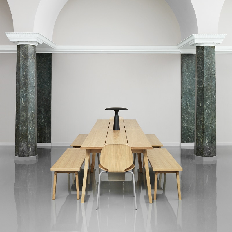 Normann Copenhagen - Slice Bench - Lifestyle image 01 Olson and Baker - Designer & Contemporary Sofas, Furniture - Olson and Baker showcases original designs from authentic, designer brands. Buy contemporary furniture, lighting, storage, sofas & chairs at Olson + Baker.