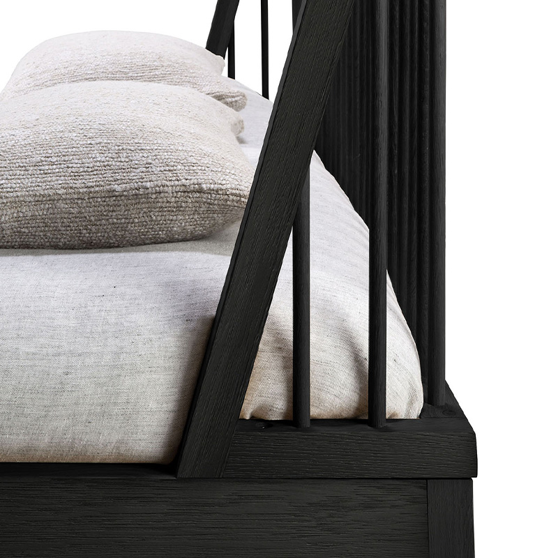 Spindle Bed by Ethnicraft Black Oak Detail Shot 03 Olson and Baker - Designer & Contemporary Sofas, Furniture - Olson and Baker showcases original designs from authentic, designer brands. Buy contemporary furniture, lighting, storage, sofas & chairs at Olson + Baker.