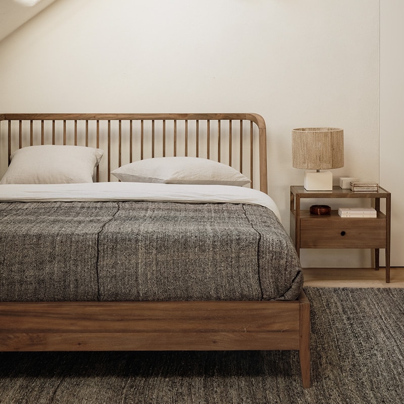 Spindle Bed by Ethnicraft Reclaimed Teak Lifestyle Shot 01 Olson and Baker - Designer & Contemporary Sofas, Furniture - Olson and Baker showcases original designs from authentic, designer brands. Buy contemporary furniture, lighting, storage, sofas & chairs at Olson + Baker.