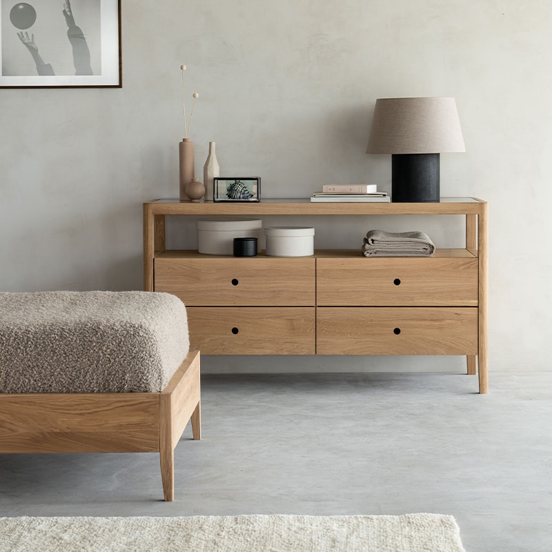 Spindle Chest of Drawers by Ethnicraft Oak Lifeshot 01 Olson and Baker - Designer & Contemporary Sofas, Furniture - Olson and Baker showcases original designs from authentic, designer brands. Buy contemporary furniture, lighting, storage, sofas & chairs at Olson + Baker.