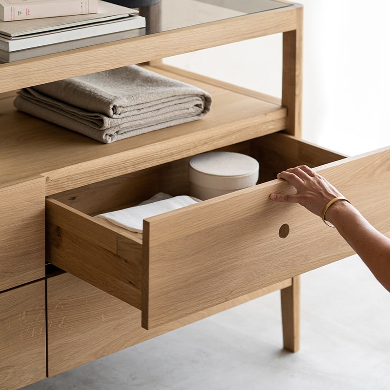 Spindle Chest of Drawers by Ethnicraft Oak Lifeshot 02 Olson and Baker - Designer & Contemporary Sofas, Furniture - Olson and Baker showcases original designs from authentic, designer brands. Buy contemporary furniture, lighting, storage, sofas & chairs at Olson + Baker.